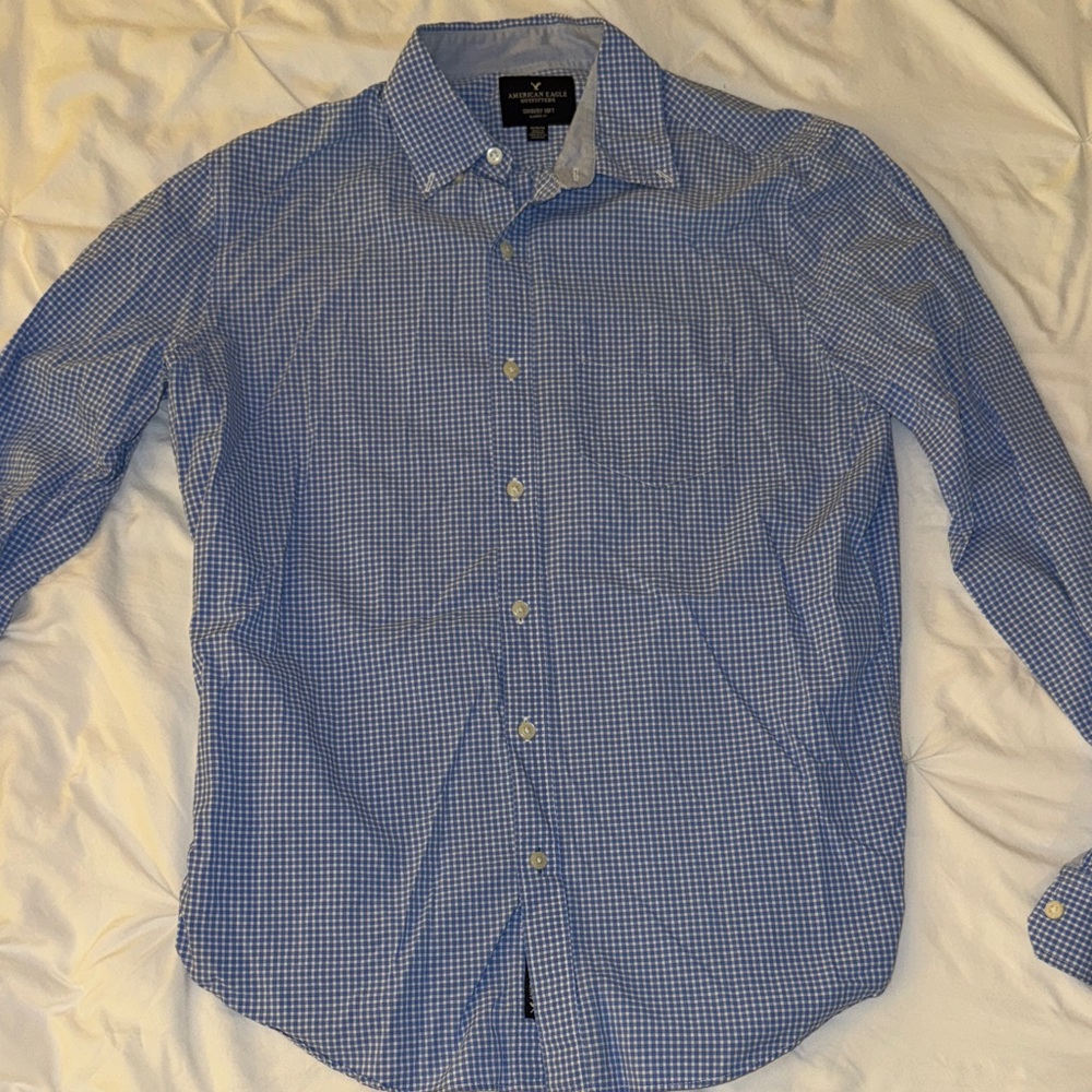 American Eagle Men's Blue Plaid Shirt